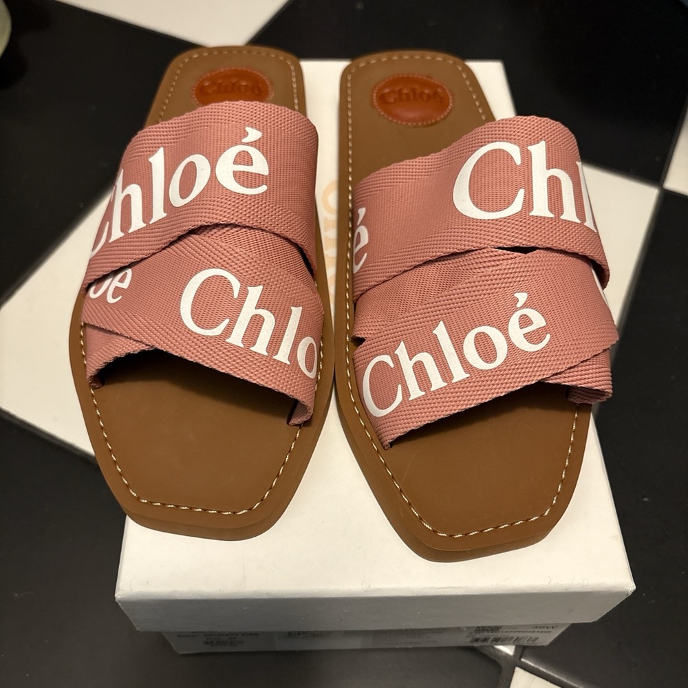 Chloe Pink Logo Slide Sandals